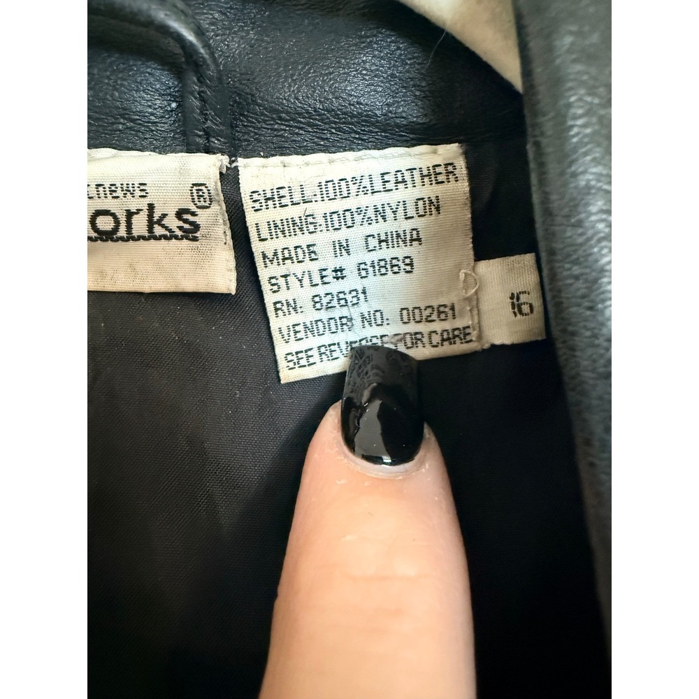 Newport News Styleworks Vintage‎ Black Leather Blazer Jacket Womens 16 61869 - Picture 3 of 4